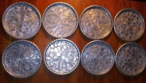 Everlast Forged Aluminum Coasters Dogwood Pattern Set of 8 Mid-Century Vintage