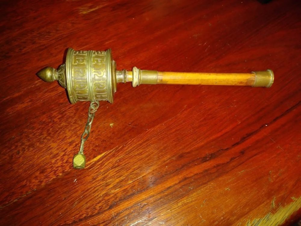 Vintage Tibetan Buddhist Prayer Wheel with Scroll