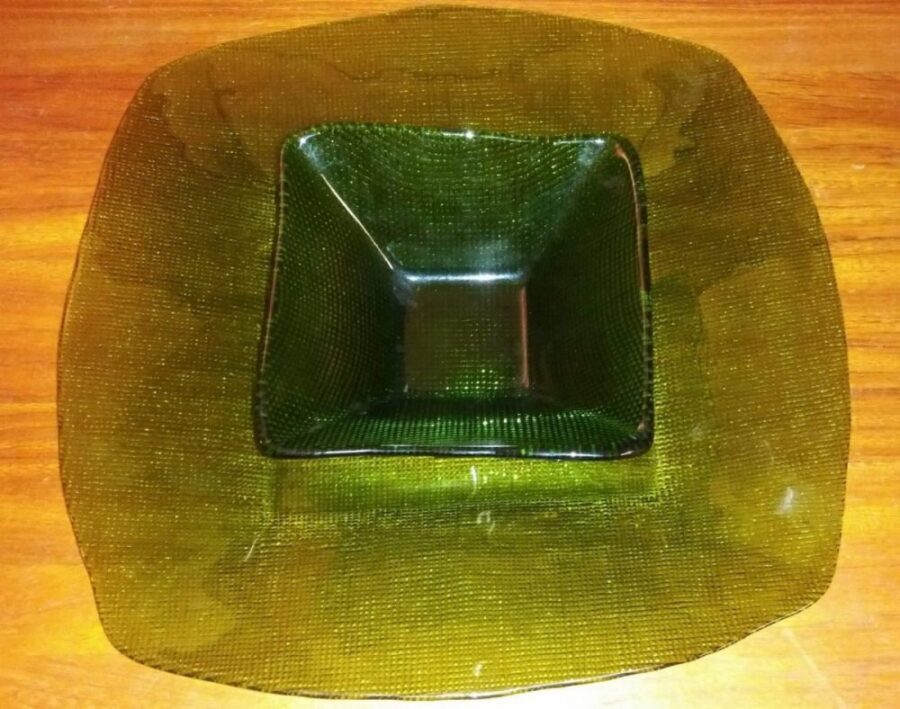 Vintage Green MCM Textured Glass Square Plate and Dip Bowl Serving Set
